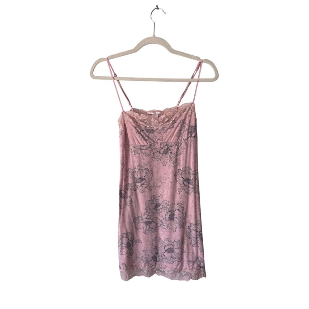 Victoria's Secret Black and Pink Floral Camisole Dress Small